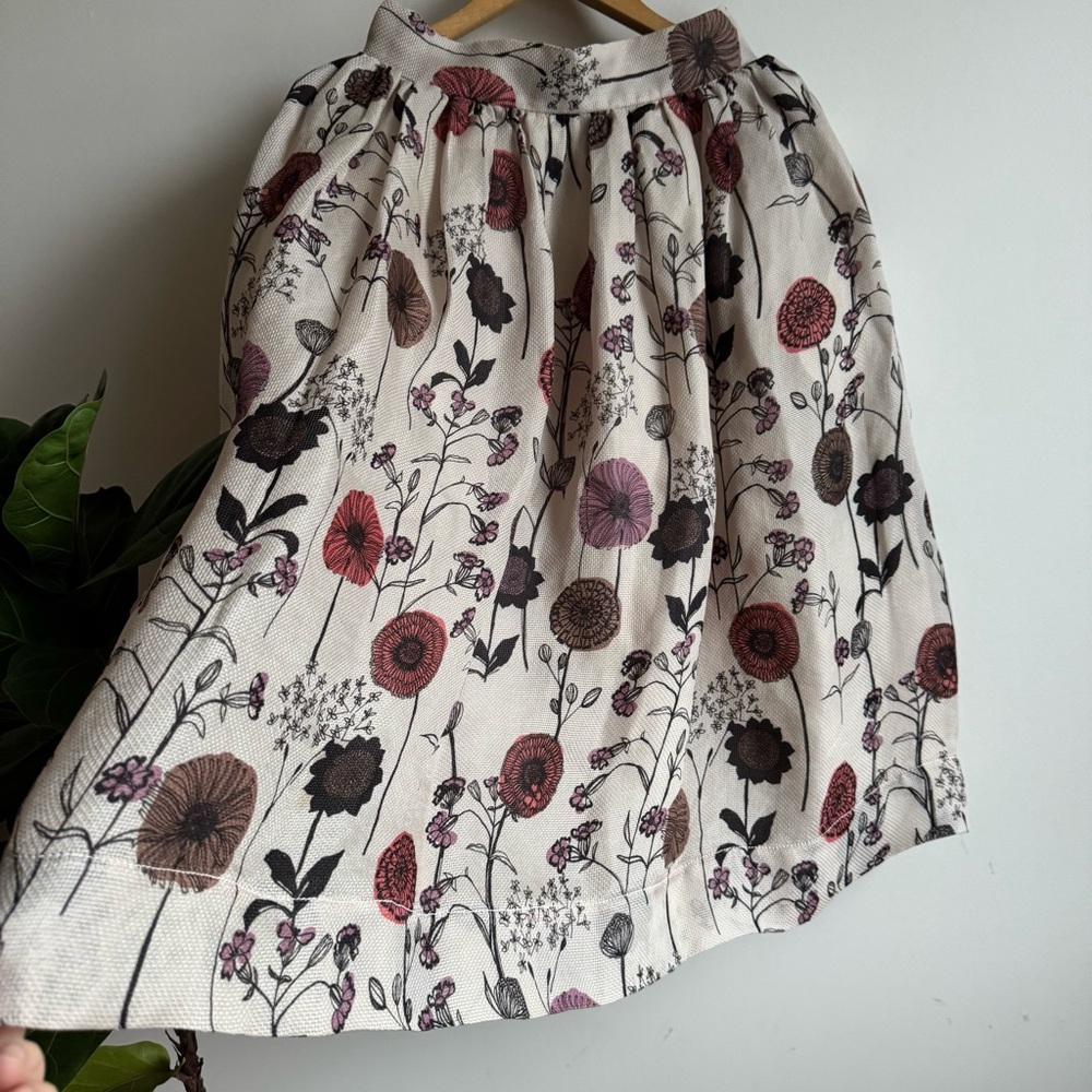 Jill Stuart Silk Floral Skirt Size 6 Cream A Line Pleated Cottagecore - Picture 7 of 12